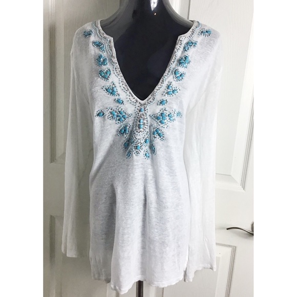 INC International Concepts Other - Inc. Beach White Linen Jeweled Long Coverup